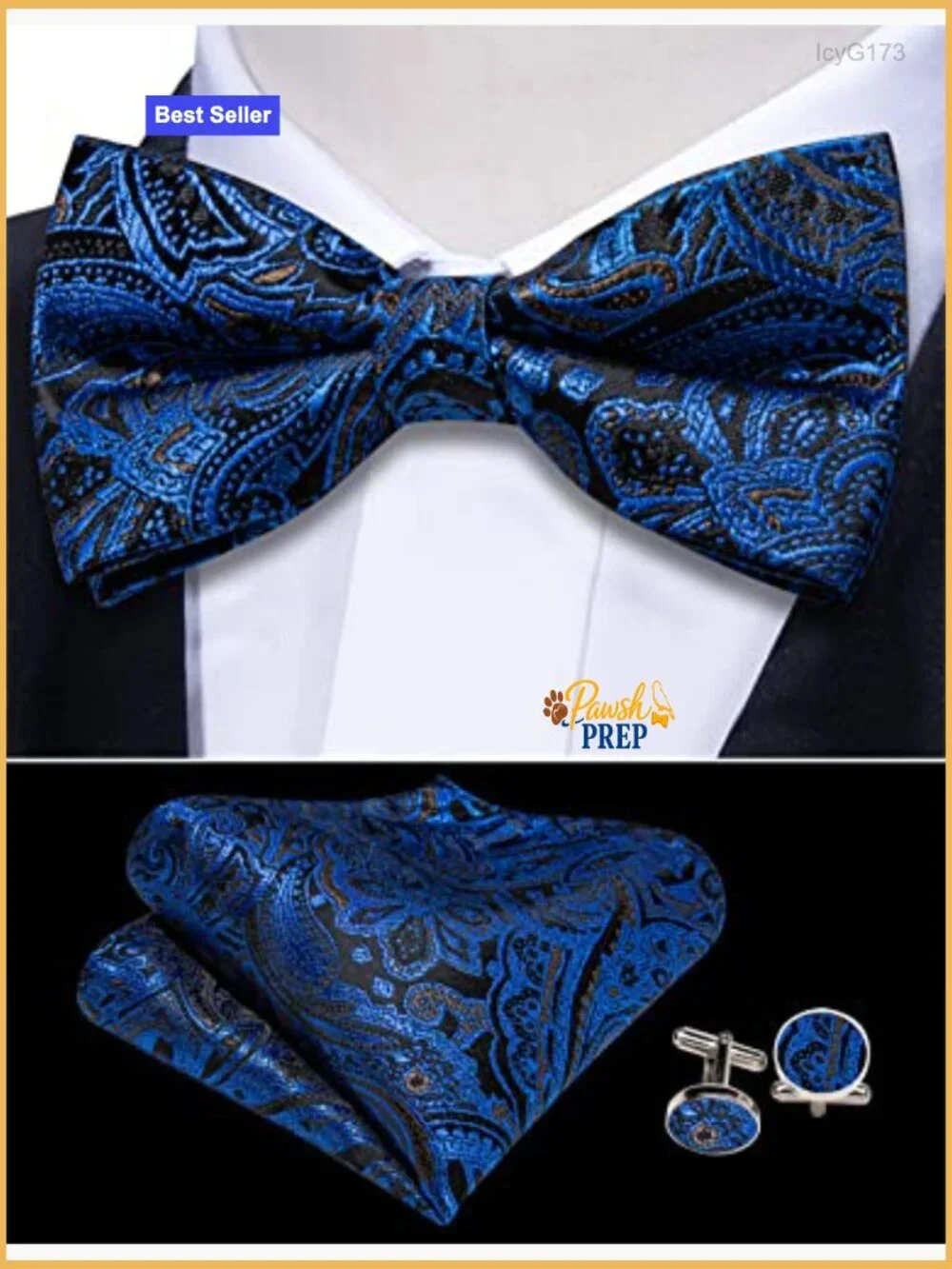 Men's Silk Cummerbund Bowtie Pocket Square Cufflink Set Formal Wear